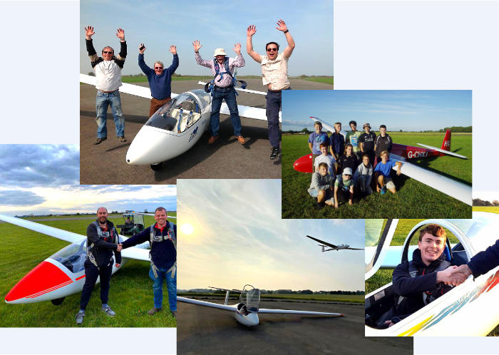 Cotswolds Gliding Club members and gliding course students enjoying time in the Cotswolds