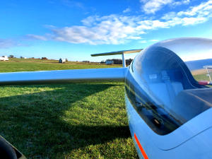 closeup view of glider in sunlight at aston down airfield cotswolds